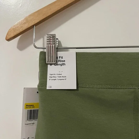 Nike Womens High Rise Tight Fit Biker Shorts Olive Green Size Small - Picture 4 of 9